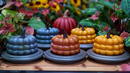 Colorful Halloween Display with Pumpkins and Spirals for Festive Autumn and Spooky Holiday Design

