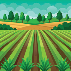 Obraz premium Seamless Green Field Planting Agriculture Lines Background