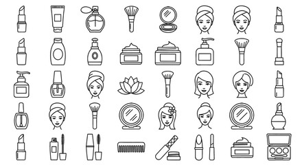 Elegant beauty icons showcasing skincare and makeup products, highlighting cosmetic essentials for a sophisticated lifestyle and daily personal care routine