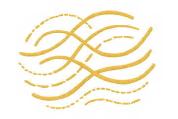 Golden glitter hand drawn wavy lines forming an abstract decorative pattern on transparent background, ideal for luxury designs