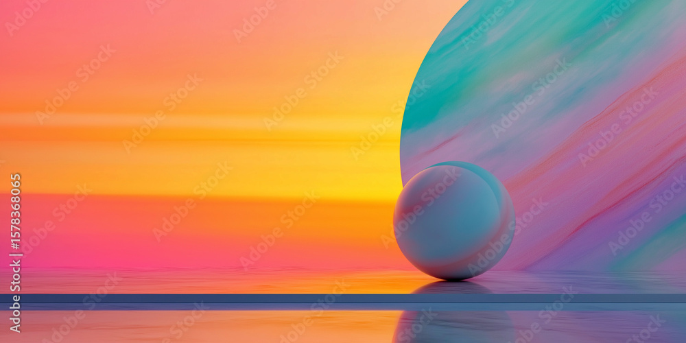 Poster abstract composition of gradient background with a textured marble sphere.