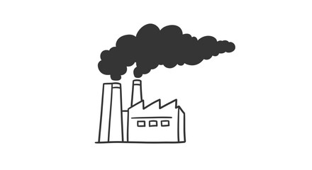 Handdrawn illustration of a factory emitting dark smoke from its chimneys depicting industrial pollution.