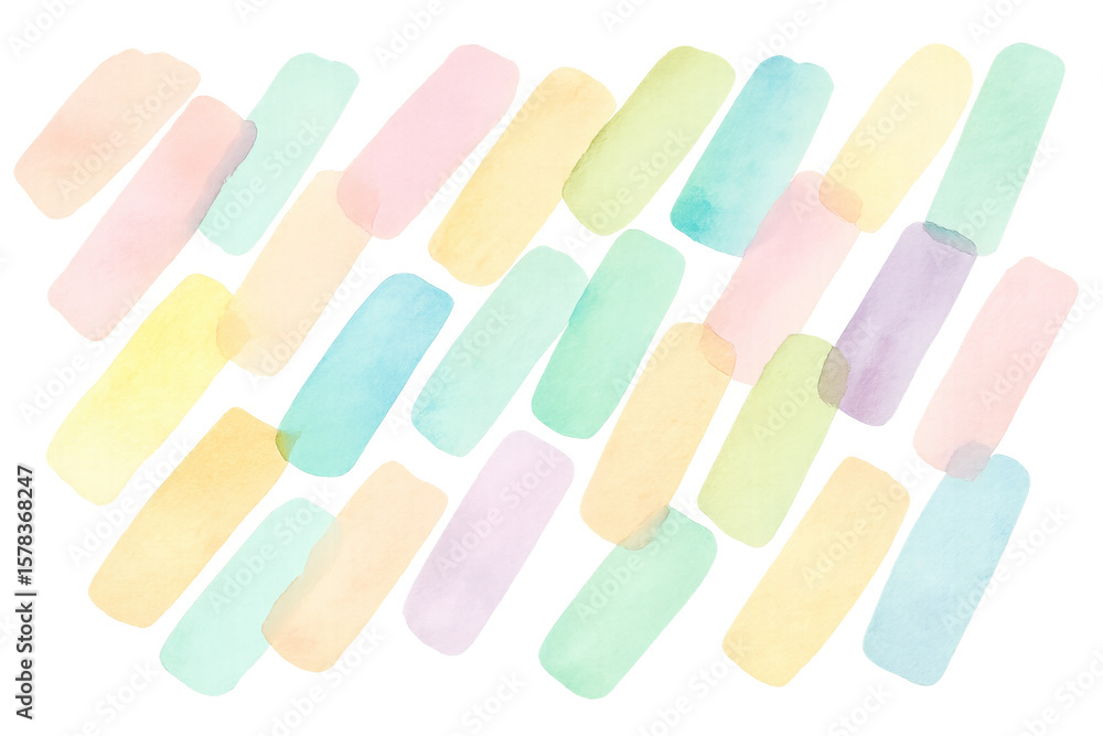 Poster soft pastel watercolor strokes form a dynamic pattern on a transparent background, offering a versat
