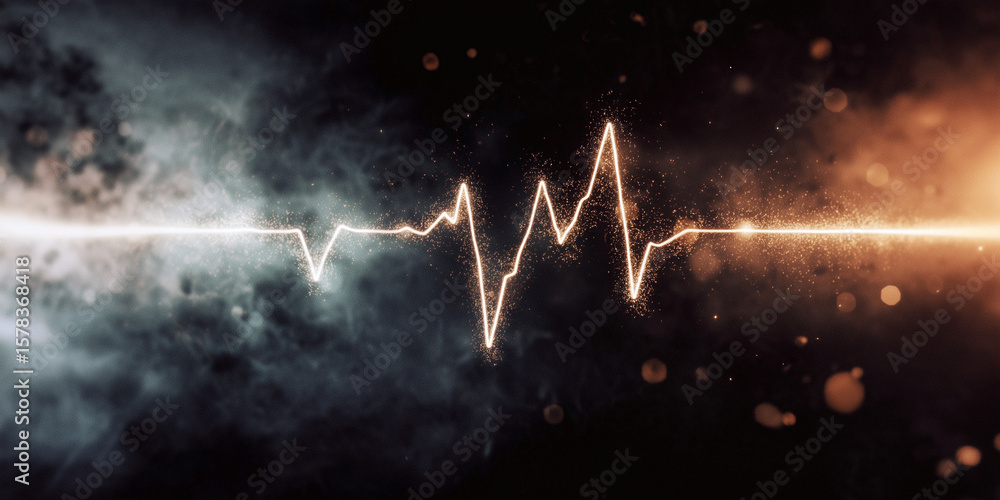 Poster abstract glowing heartbeat wave with bokeh and dynamic digital design