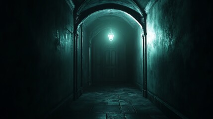 Obraz premium Mysterious teal green hallway