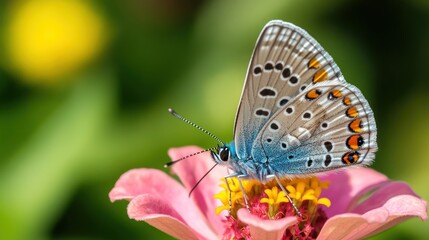 Obraz premium Close-up of a butterfly on a pink flower