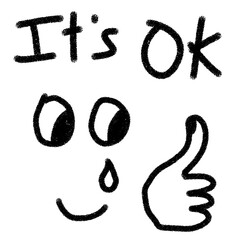 It's okay, eye with tears and okay thumbs sign, funny social media emoji icon