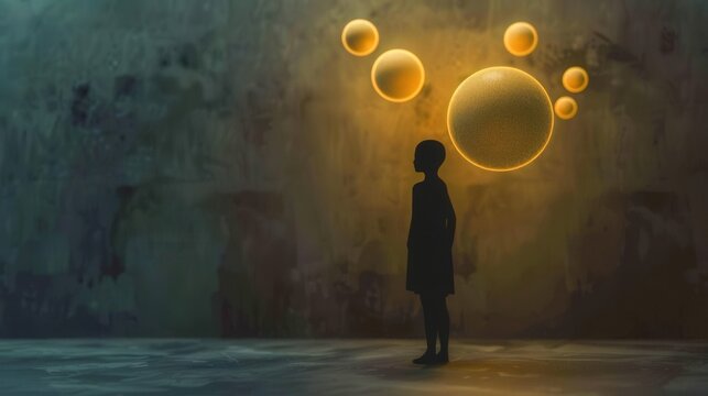 minimalist shadow figure eavesdropping on encrypted chat bubbles black and gold on figure .