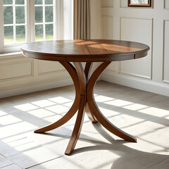 Round dining table, farmhouse table, rustic furniture, modern rustic, wooden table, pedestal base, curved legs, casual dining, small dining table, kitchen table, living room furniture, home decor, int