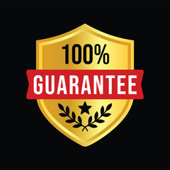 Gold Shield 100% Guarantee Badge Vector | Premium Quality Seal Design
