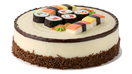 Sushi cake japanese dessert food birthday party celebration delicious sweet treat confectionery bakery isolated on transparent background