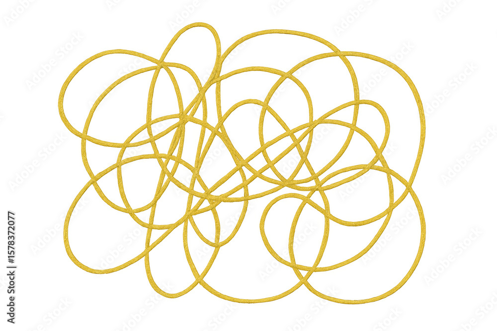 Poster yellow rope forming intricate, interlocking circular patterns and dynamic swirling lines against tra