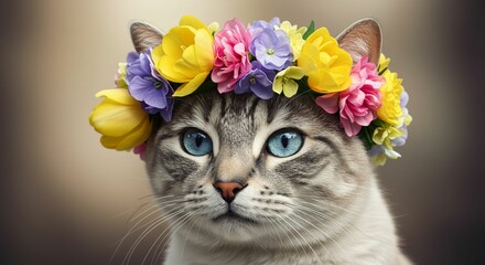 Cat wearing flower crown