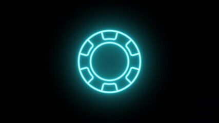 Neon casino chip animation, slow blink. Glowing neon poker chip icon, looped slow flashing animation. Poker playroom, game token, gambling, casino club, lucky bet. Azure violet blue colors - Powered by Adobe