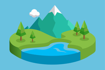 3d illustration with water landscape and nature