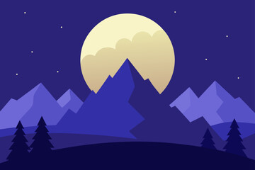 Naklejka premium landscape at full moon background with mountainous