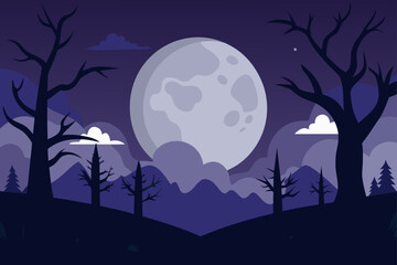 spooky forest background with full moon stock illustration