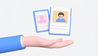 3D resume document icon floating above hand