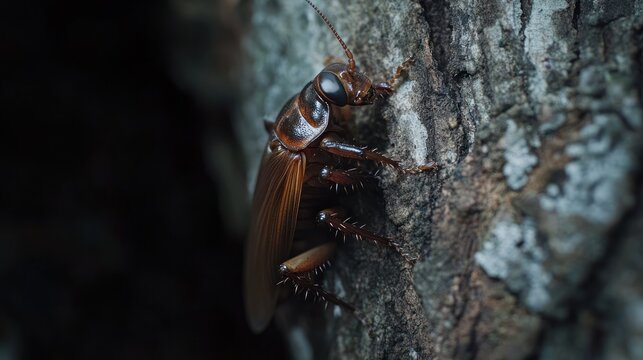 Close-up of cockroach on tree bark