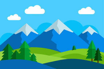 Obraz premium vector landscape with mountains hills forest