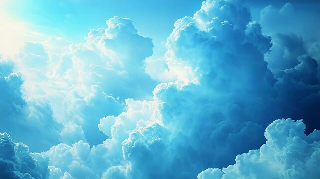Sunlight filtering through majestic blue cloudscape