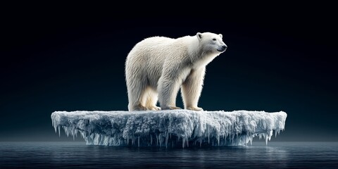 A polar bear stands on a shrinking iceberg in the Arctic sea