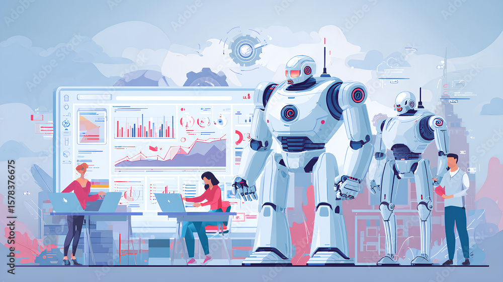 Poster ai artificial intelligence technology for data analysis, research, planning, and work generate. man 
