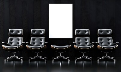 Five stylish armchairs and a blank canvas are prominently displayed