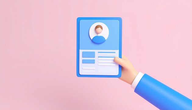 3D resume document icon floating above hand