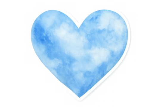 Watercolor heart painting featuring soft blue hues, symbolizing deep emotional connection and romantic sentiments, floating on transparent background