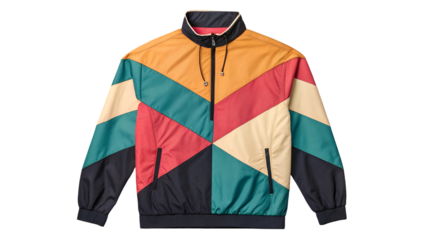 Colorful windbreaker jacket retro style lightweight outerwear fashion apparel for men and women trendy design isolated on transparent background