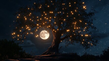 Moonlit illuminated tree
