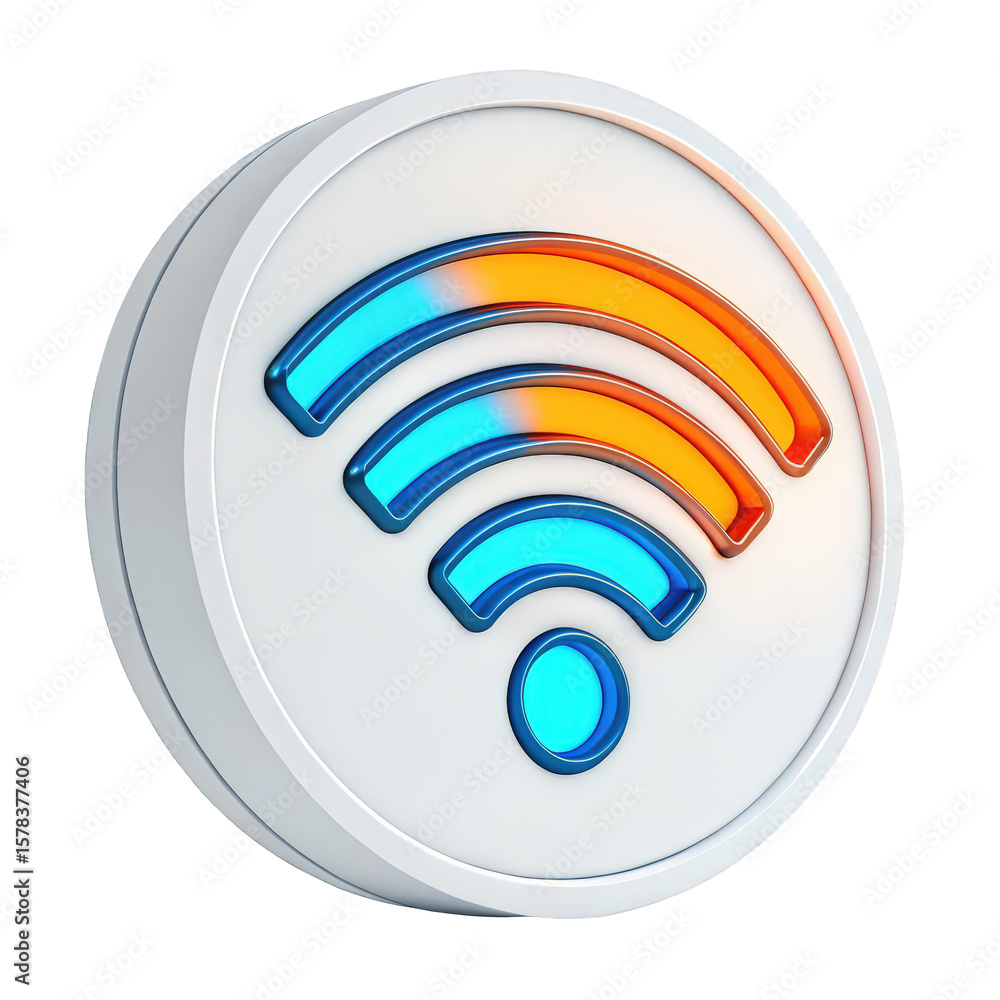 Poster a 3d rendering of a wifi symbol with blue and orange waves, isolated on transparent background, repr