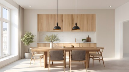 Fototapeta premium Open Plan Kitchen Mock-up with Dining Table