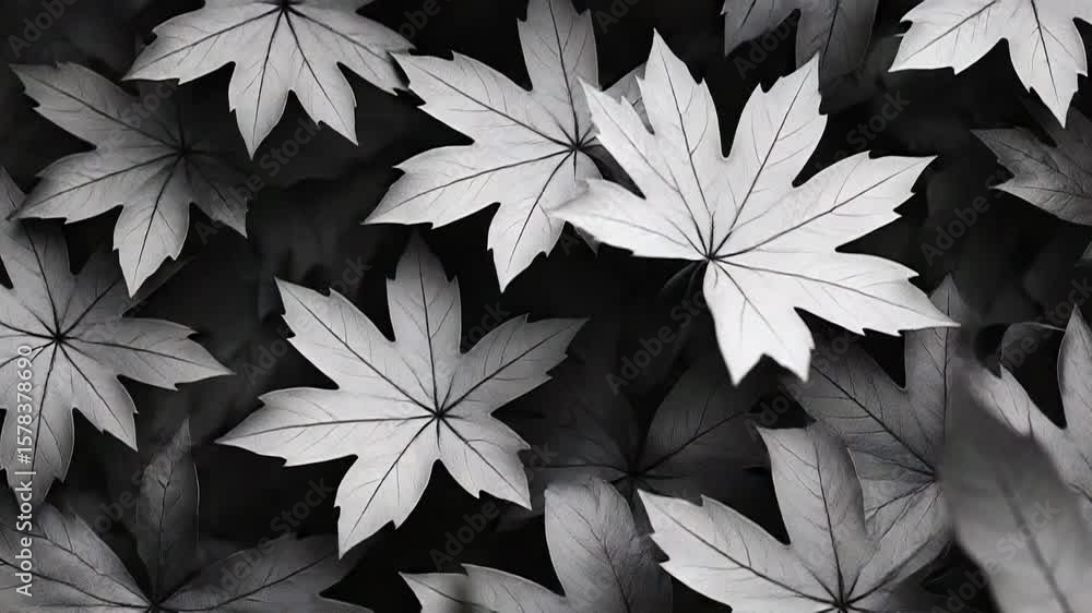 Poster black and white maple leaves creating intricate natural pattern
