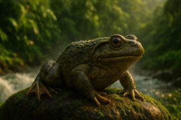 Majestic amphibian soaking up the rainforest atmosphere, showcasing the beauty of nature