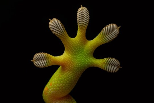 Gecko foot showing its lamellae on black background