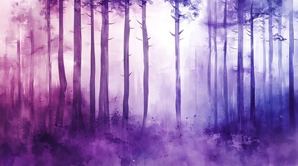 Misty violet forest landscape
