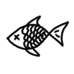 black and white dead fish scribble, chalk stroke brush hand drawn