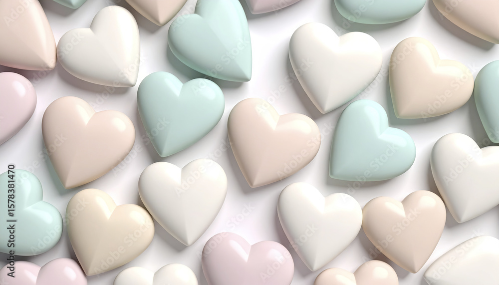 Poster soft pastel toned heart shapes create seamless pattern with gentle and calming mood