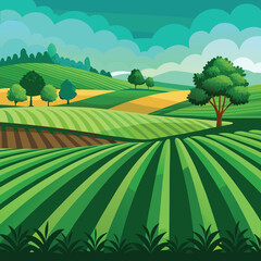 Obraz premium Seamless Green Field Planting Agriculture Lines Background