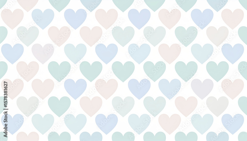 Poster soft pastel heart pattern with muted colors creating gentle and calming seamless design