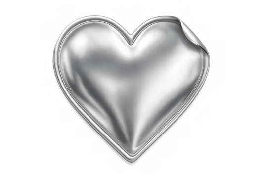Shiny silver heart conveying love, affection, and romance, isolated on a transparent background, ideal for valentine's day or romantic projects