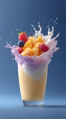 Refreshing fruit smoothie splash with mango strawberry and raspberry offers a healthy drink concept