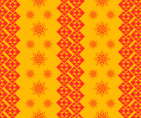 Yellow Orange Ethnic Seamless Pattern - Geometric Motif.  A bold ethnic seamless pattern with large diamond and arrow motifs in warm yellow and orange tones. Ideal for tribal-themed projects.

