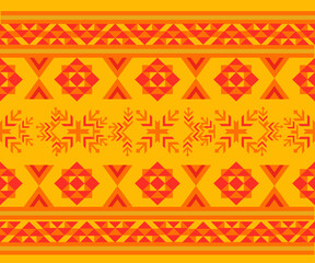 Yellow Orange Ethnic Seamless Pattern - Geometric Motif.  A bold ethnic seamless pattern with large diamond and arrow motifs in warm yellow and orange tones. Ideal for tribal-themed projects.
