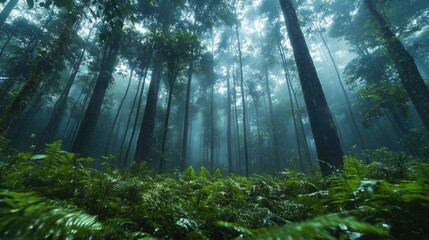 Obraz premium Tropical Rainforest with Misty Forest Floor