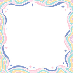 Cute memo template, colorful pastel waves, decorated with gold threads and stars.
