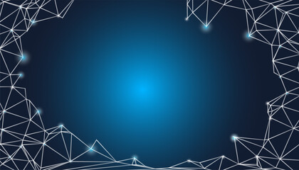 Low poly network icon on dark blue gradient background. Abstract polygonal symbol for connectivity, data exchange, communication, internet, and digital infrastructure.