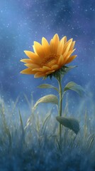 Sunflower with Water Droplets at Dawn Symbolizing Freshness and New Beginnings